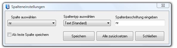 Fenster Spalteneinstellungen